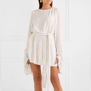 NWT Caroline Constas White Sequin Anya Party Dress Bell Sleeve S/M $895 Retail